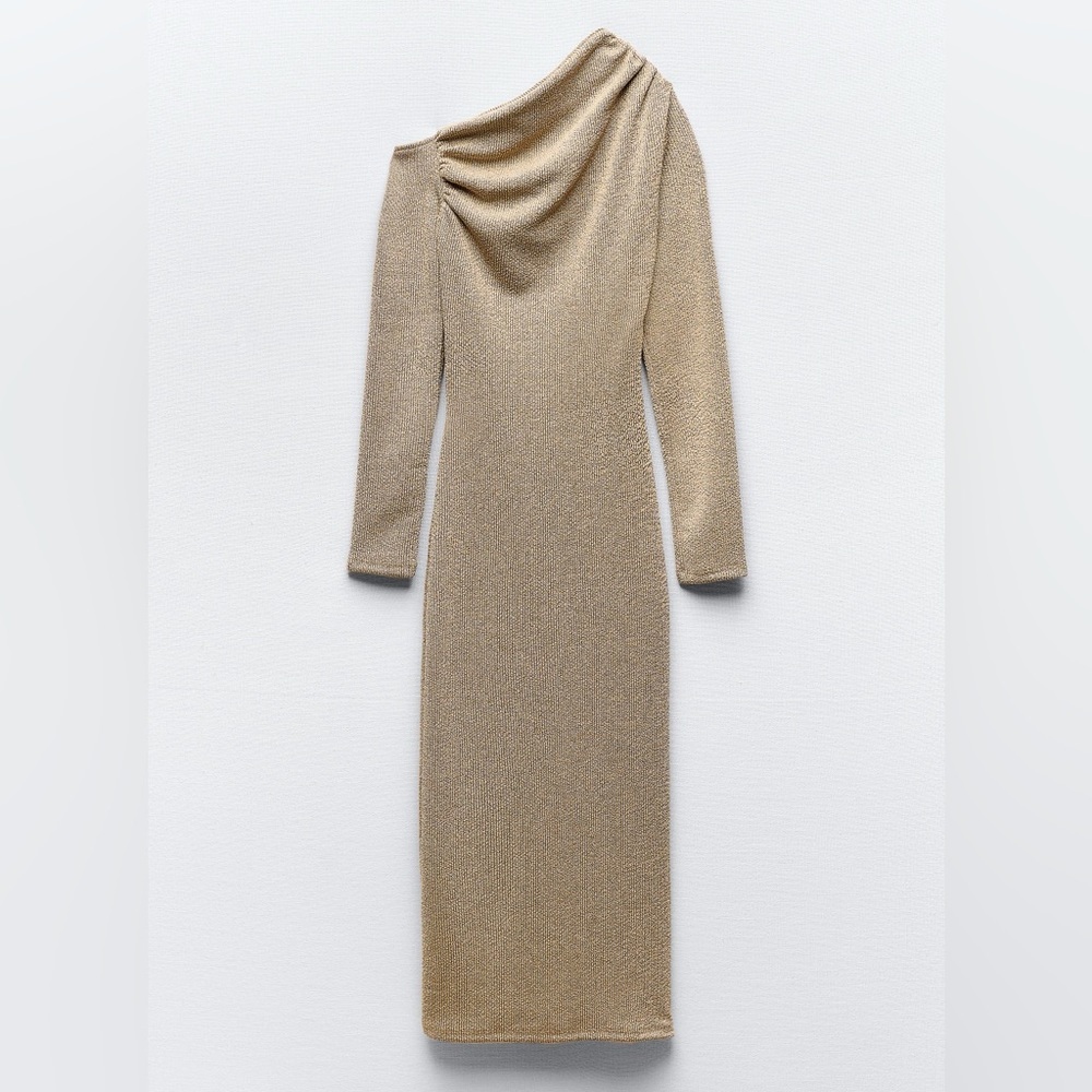 NWT ZARA Elegant Gold Long Sleeve Dress